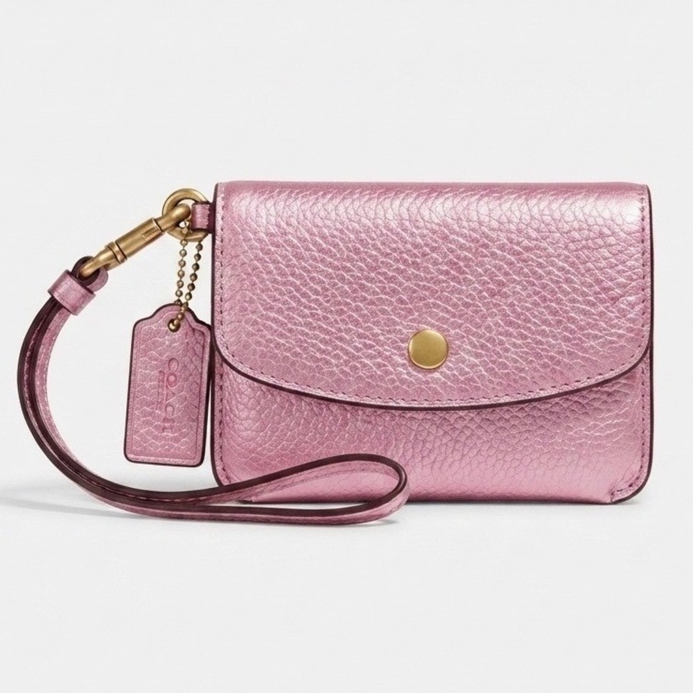 Coach Wyn Mini Wallet Metallic Pink Pebble Leather Wristlet C7987G Bag Charm